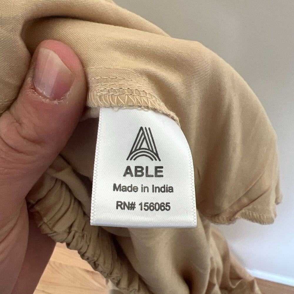 Able Alethea Drapey Wide Leg Trouser size 24 Oat Milk Khaki Lightweight Office - Picture 12 of 12